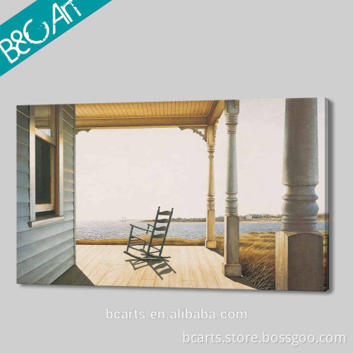 Nostalgic wood house and rocking chair Late Autumm Day seascape painting
Quality Choice